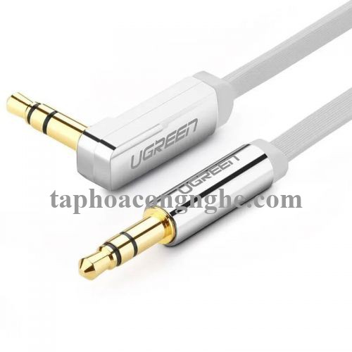 Ugreen 10760 3M Trắng Cáp âm thanh 2 đầu 3.5mm dương chữ L dây dẹt AV119 30010760